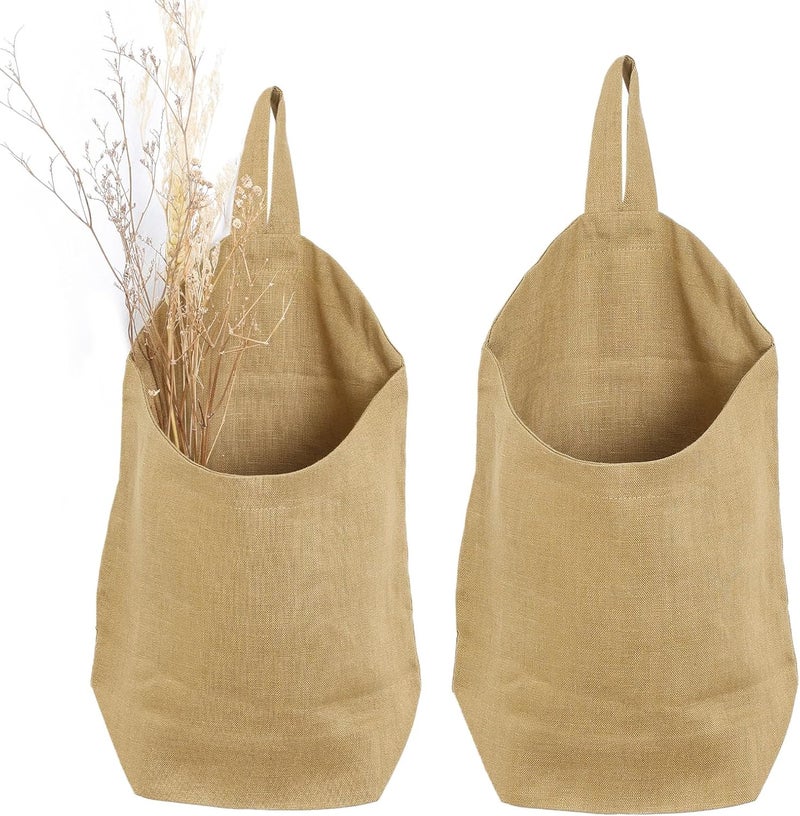 HSOFTIFY 100% Linen Hanging Storage Bags Baskets 2 Pcs, Small Wall Storage Bag for Kitchen, Bedroom, RV Camper Organizer, Sewing Room, Nursery Storage, Kids Room, Dark Yellow - Image 1